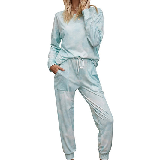 Lässiger Damen-Pyjama-Anzug mit langen Ärmeln und grünem Farbverlauf 