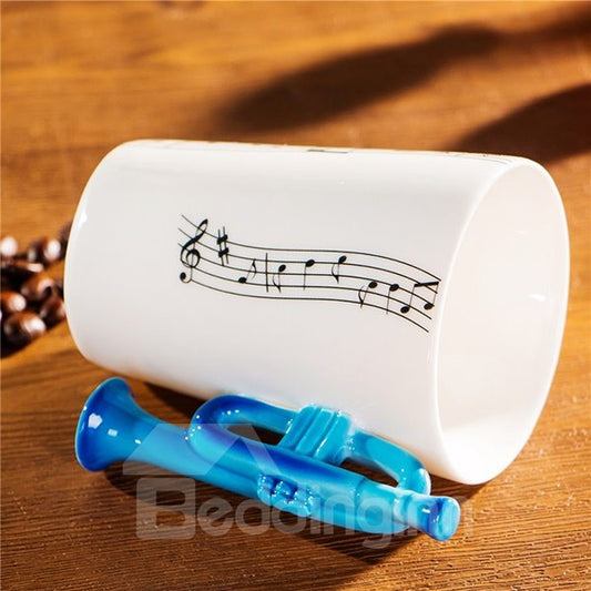 Taza de café de cerámica con mango de diseño de trompeta con tema musical creativo