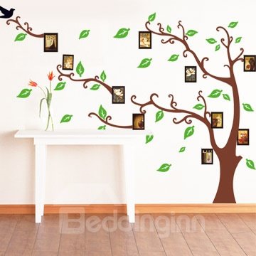 Pegatinas de pared con estampado de árbol de memoria verde de dibujos animados encantadores 