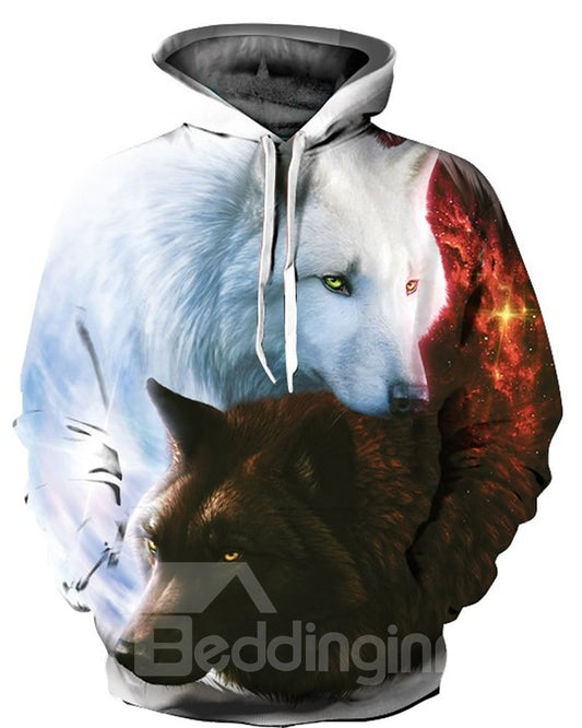 3D Negro Blanco Pareja Lobos Patrón Hombres Suéter Manga Larga Cool Sudaderas