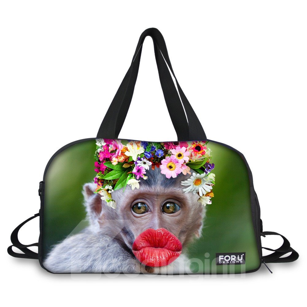 Monkey with Flower Print Nylon Large Capacity Outdoor 3D Travel Bags