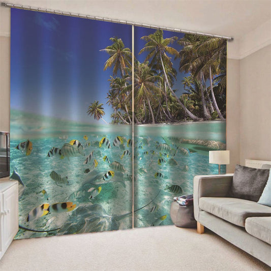 Cortinas opacas con impresión 3D modernas, mar y peces, cortinas personalizadas de 2 paneles para sala de estar, dormitorio, sin pelusas, sin decoloración, sin forro de poliéster 