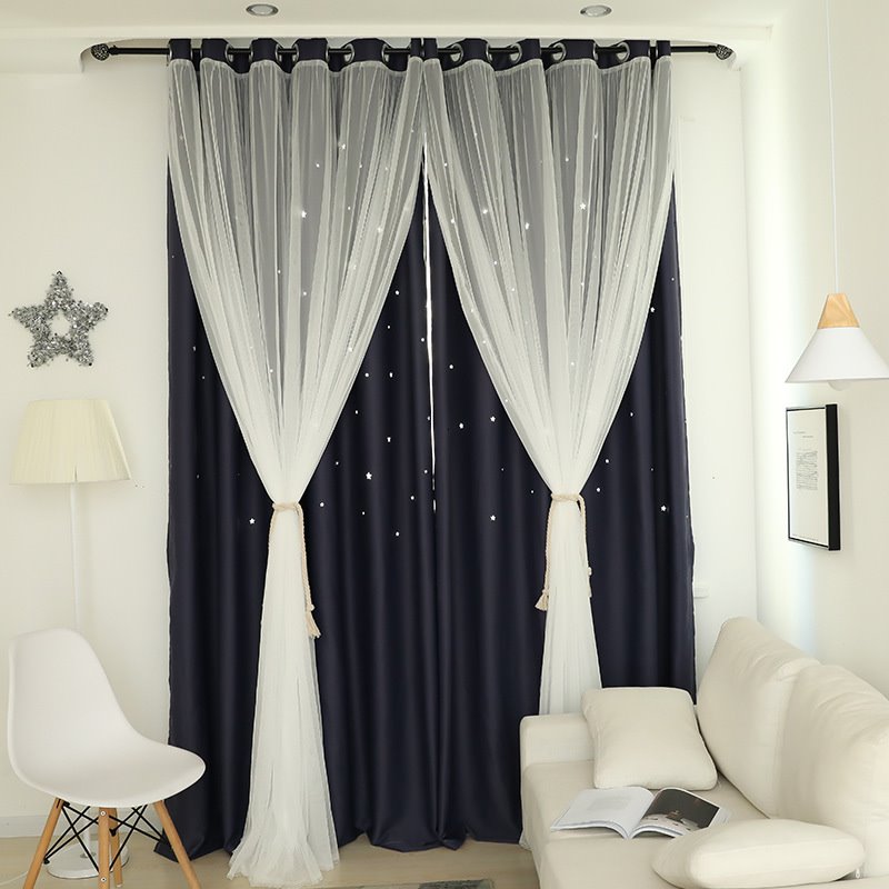 Cortinas opacas Color azul oscuro cortinas modernas de estrellas conjuntos de 2 paneles cortinas de sombreado de ventana para sala de estar dormitorio 