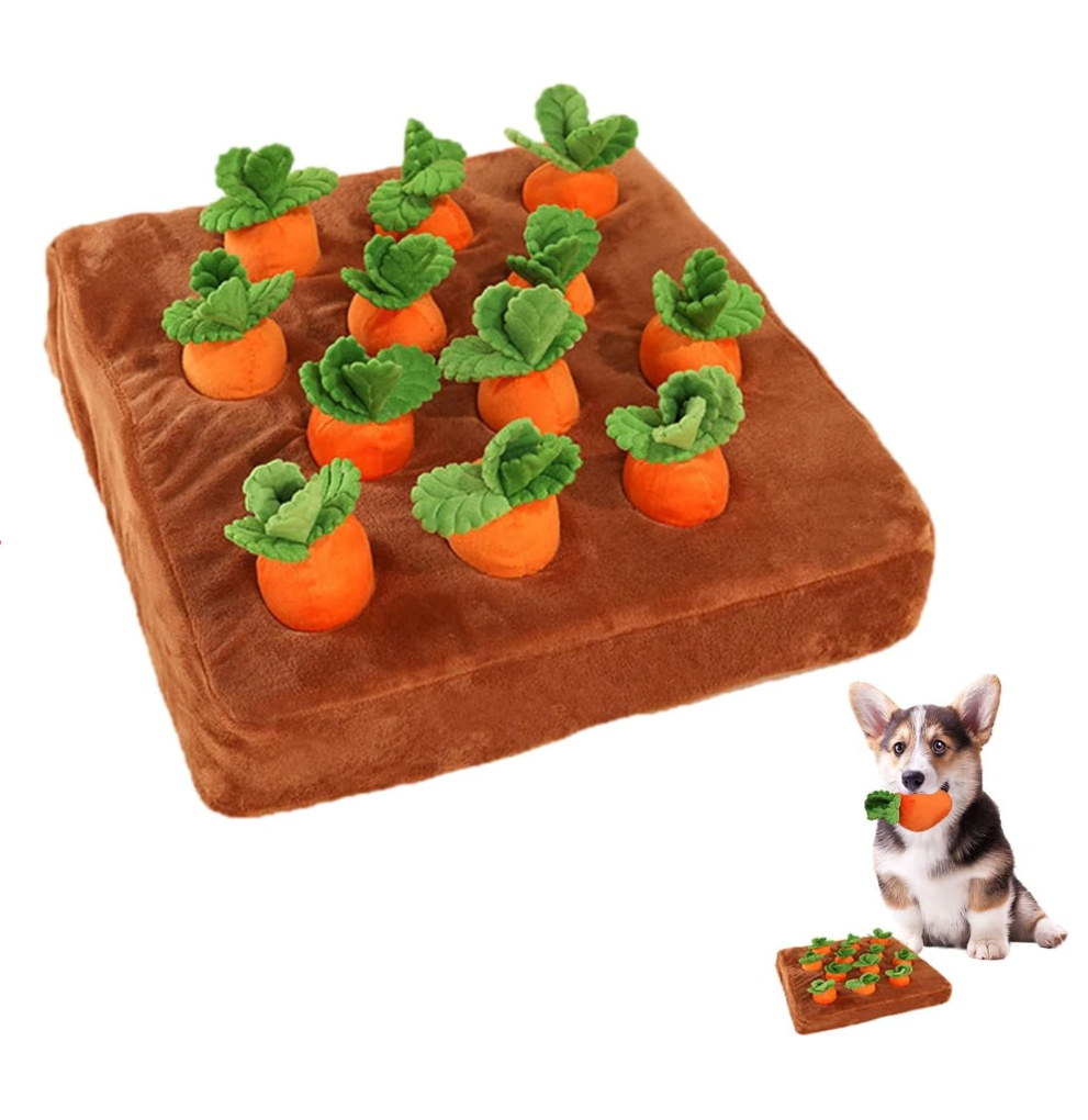 Carrot Snuffle Mat for Dogs, Interactive Dog Plush Puzzle Toys, 2 in 1 Non-Slip Nosework Feed Games, Pet Stress Relief with 12 Carrots