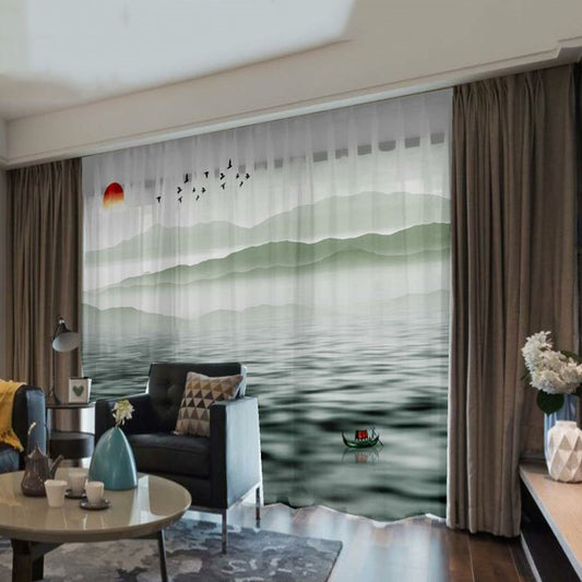 Cortinas transparentes con estampado 3D de Calm Lake, 2 paneles de poliéster transparente para decoración de sala de estar y dormitorio, sin pelusas, sin decoloración, sin forro, tasa de sombreado del 30% 