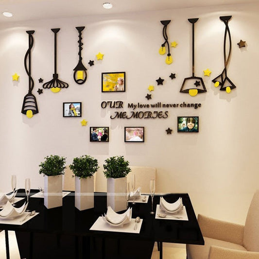 Pegatinas de pared creativas, candelabro acrílico, marco de fotos, comedor, sofá, fondo, pasta decorativa para pared 