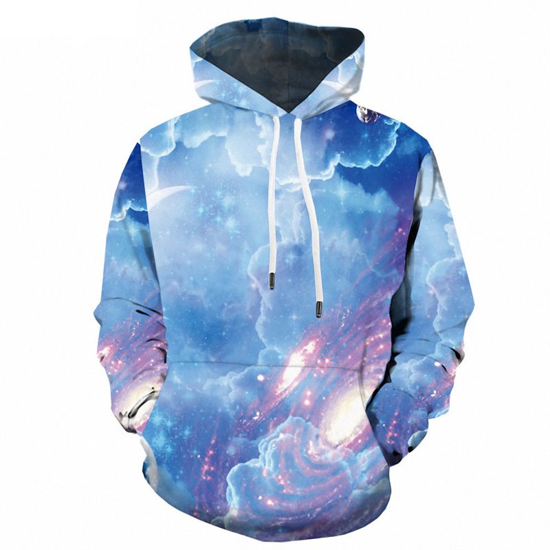 Novedad Sudadera con capucha para hombre con estampado 3D Cielo azul Traje de pareja Sudaderas con capucha unisex Moda Manga larga Sudadera de poliéster suelta Ropa deportiva 