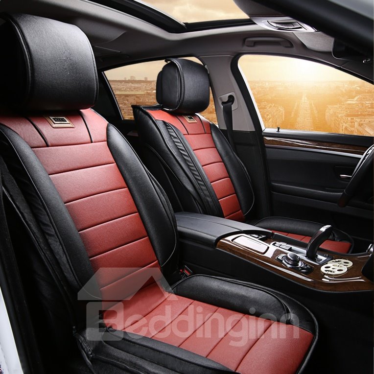 Car Seat Covers Wear-resistant Leather Classic Design Contrast Color Sport Styled Fit for Cars SUV Pick-up Truck Universal Fit Set for Auto Interior Accessories