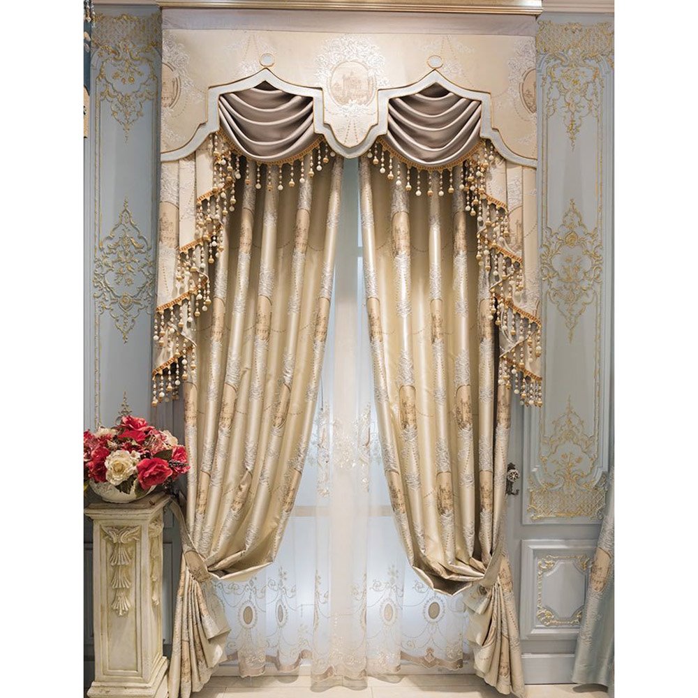 European Jacquard Floral Shading Curtains Noble and Elegant Blackout Curtains for Villa Bedroom Living Room Decoration Custom 2 Panels Breathable Voile Drapes No Pilling No Fading No off-lining High Precision Imitation Silk