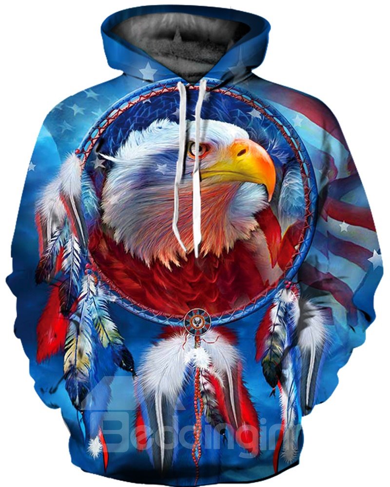 Unisex Golden Eagle American Flag Pullover Athletic 3D Painted Hoodie