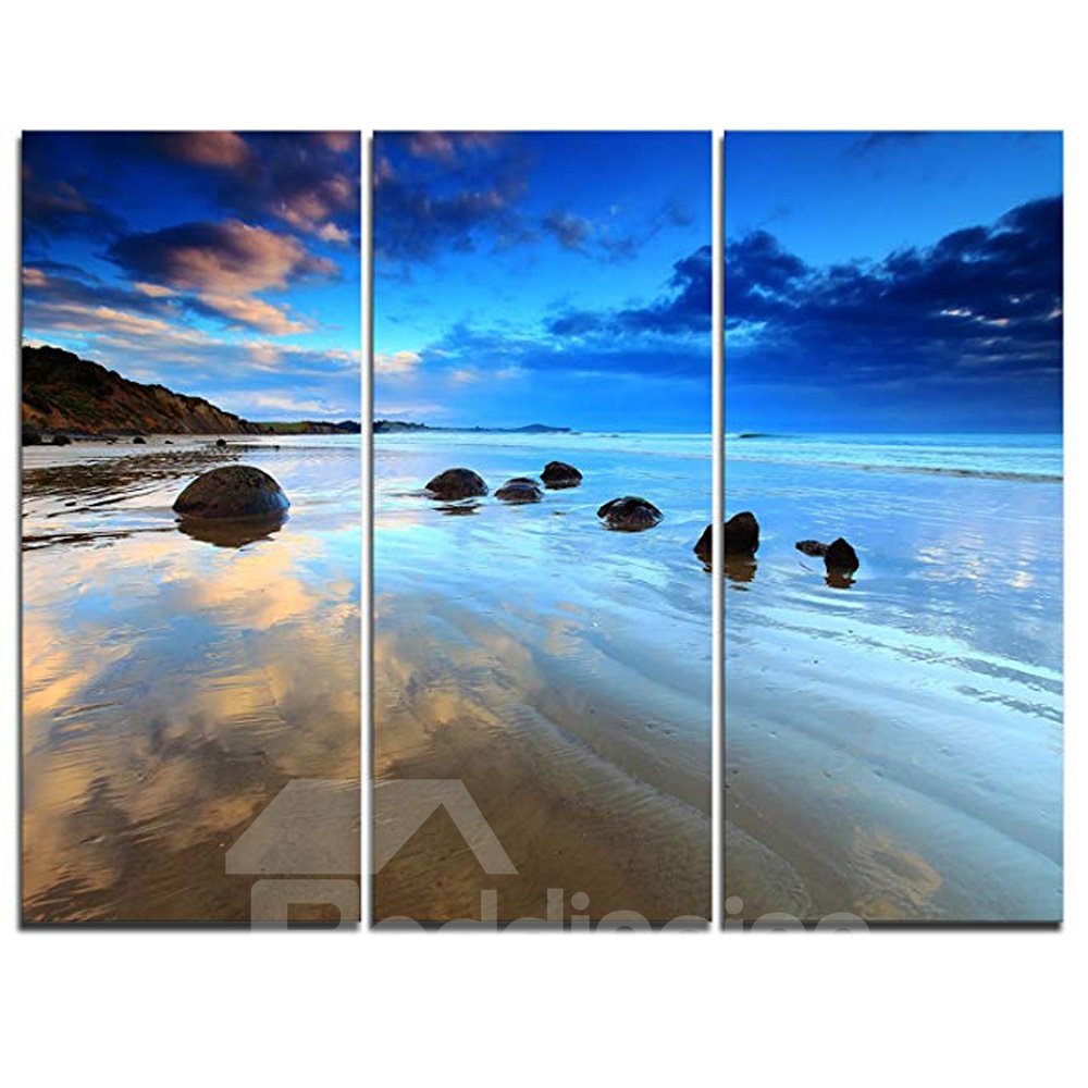 Waterproof Creative Blue sky and sea Pattern 3 Pieces Hanging Canvas Framed Wall Prints