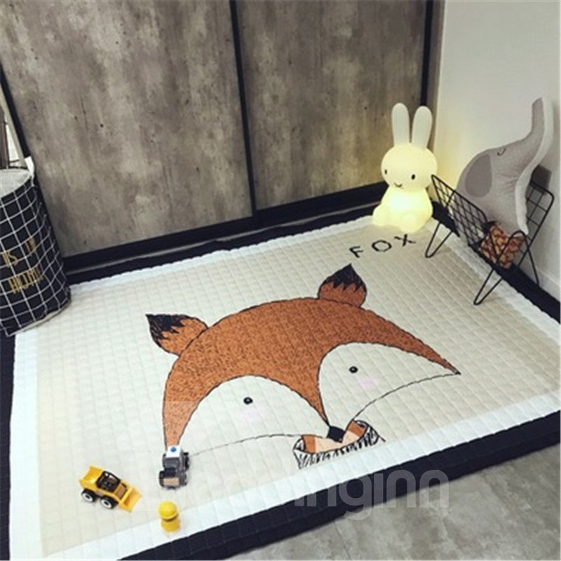 Fox Pattern Rectangular Polyester Baby Play Floor Mat/Crawling Pad