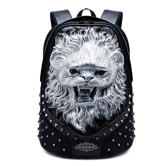 3D Lion Rivet Painted Taschen Handtasche Rucksäcke Wasserdichtes PU-Leder für Erwachsene 