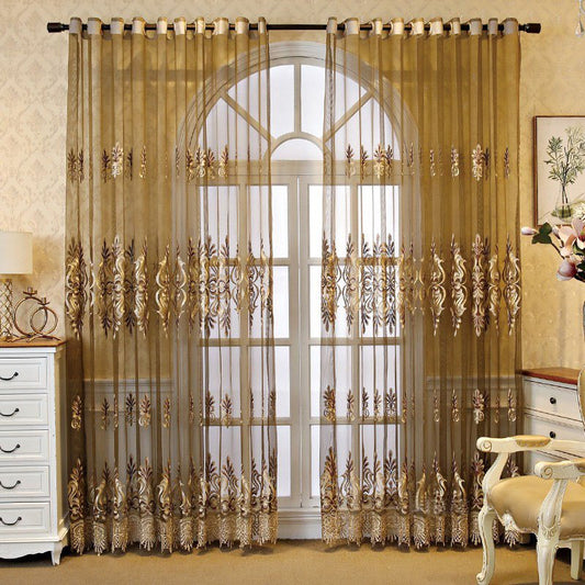 Elegante decoración bordada, cortinas transparentes personalizadas, 2 paneles, cortinas de gasa transpirables para sala de estar, sin pelusas, sin decoloración, sin forro 