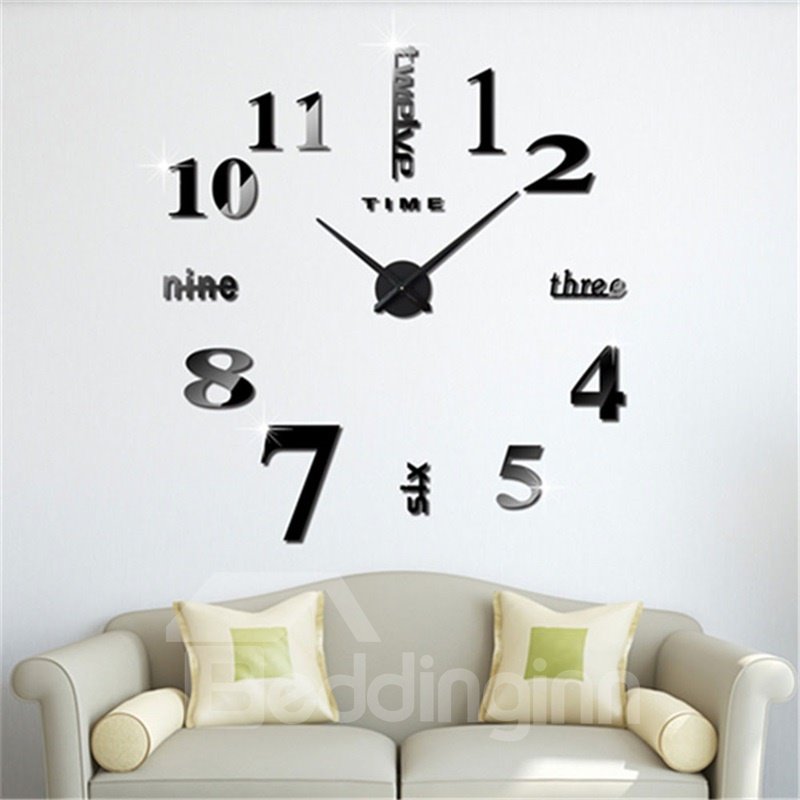 Reloj de pared silencioso para decoración del hogar con patrón de números y letras DIY de acrílico 3D