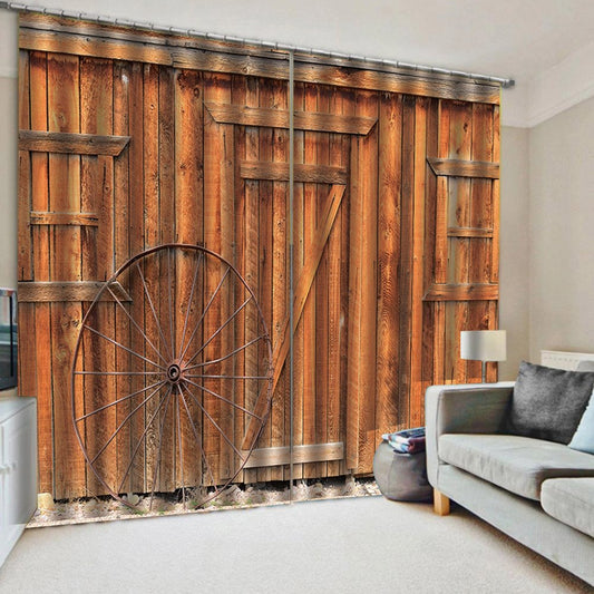 3D-Druck Holztür-Fenstervorhänge, kreatives gelbes Polyester, verdunkelnd, individuell, 2 Bahnen, Vorhänge für Wohnzimmer, Schlafzimmer, kein Pilling, kein Ausbleichen, kein Abstreifen 