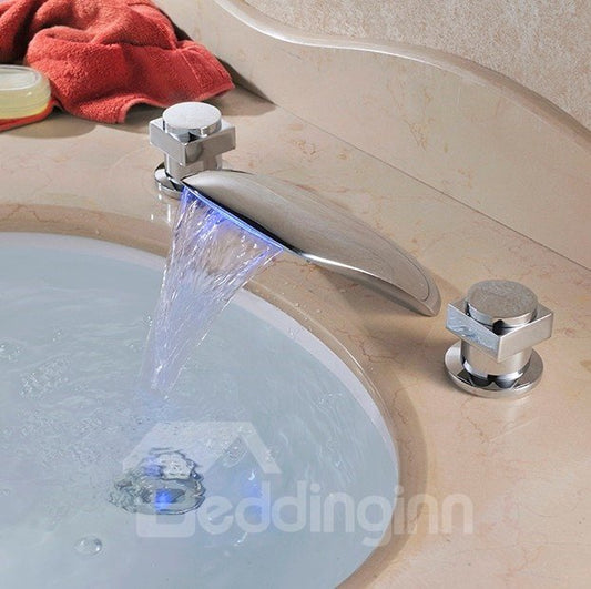 Contemporary Double Handles Widespread Brass Waterfall Faucet