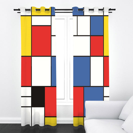 3D-gedruckte Vorhänge mit Farbblock-Motiv, moderne Landschaft, Verdunkelungsvorhänge, individuelle 2-teilige Vorhänge für Wohnzimmer, Schlafzimmer, kein Pilling, kein Ausbleichen, kein Abstreifen, Polyester 