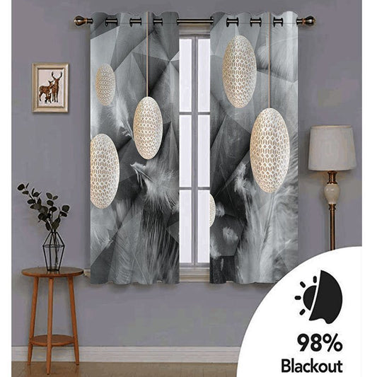 3D Modern Creative Grey Feathers Printed Blackout Decoration 2 Panels Curtain Drapes for Living Room No Pilling No Fading No off-lining