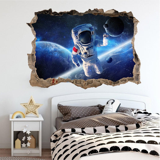 Pegatinas de pared 3D con diseño de astronauta en el espacio exterior, para despegar y pegar, extraíbles, cápsula espacial, ventana, mural de pared para dormitorio, sala de estar, habitación de niños 