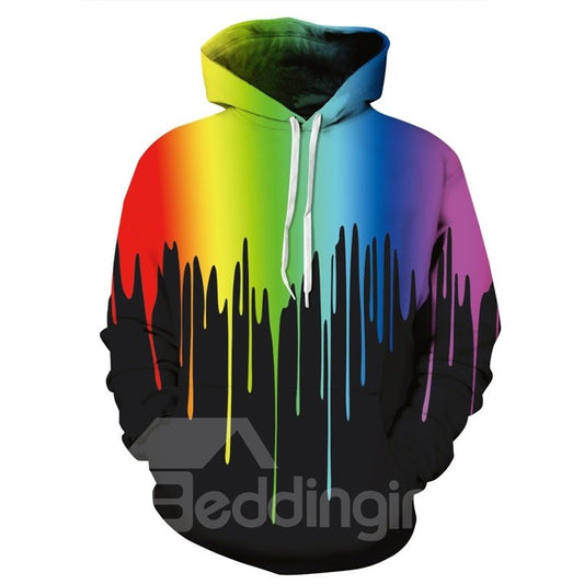 Long Sleeve Colorful Rock Fashion Rainbow Pattern 3D Painted Hoodie