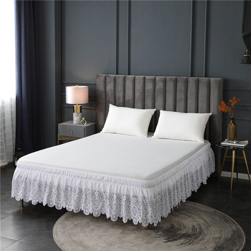 Lace Bed Skirt Country Style Polyester Solid Color White Beige