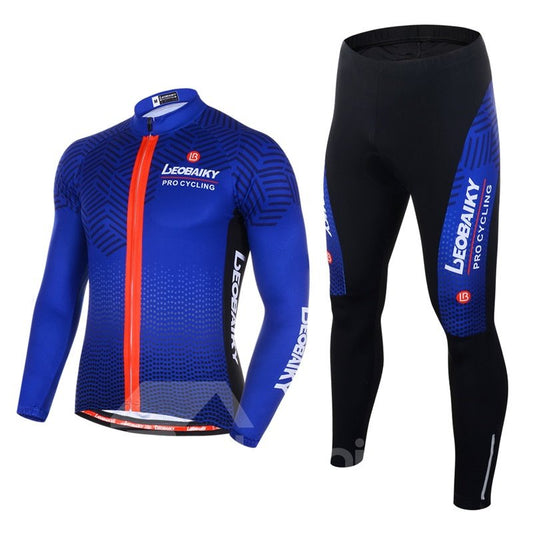 Hombre Conjunto de Ropa de Ciclismo Transpirable Secado Rápido Manga Larga Jersey Azul