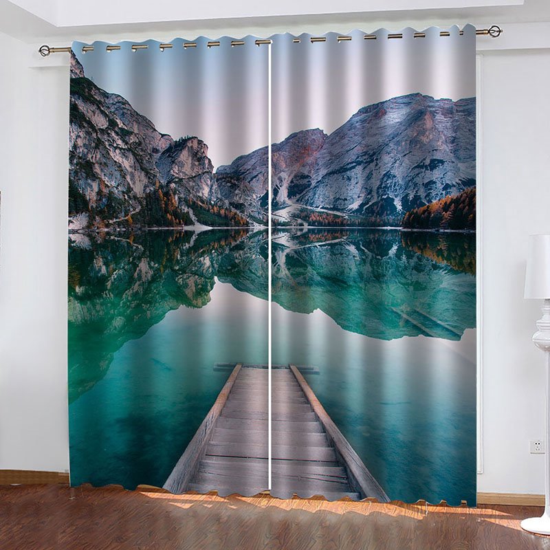 3D Lake Scenery Blackout Window Curtains for Living Room Bedroom No Pilling No Fading No off-lining Blocks Out 80% of Light and 90% of UV Ray