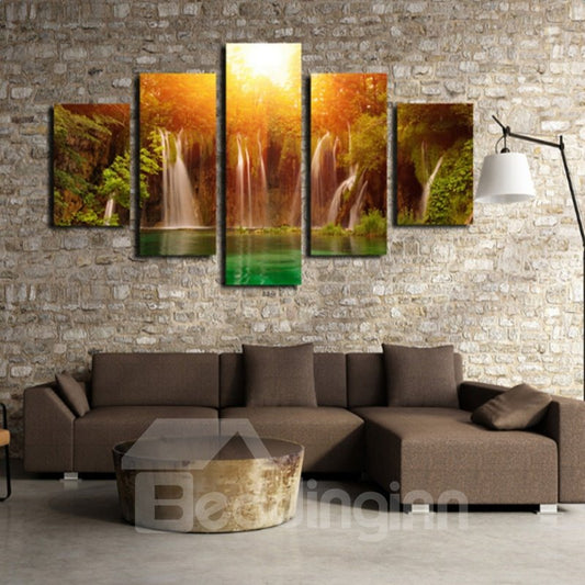 Sunshine and Waterfall 5-Piece Canvas Non-framed Wall Prints