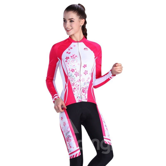 Pantalones acolchados de flores rojas para bicicleta de carretera, Jersey de ciclismo cómodo para mujer
