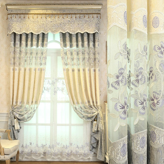 European Elegant Floral Shading Curtains Luxurious Embroidery Hollow Curtains for Living Room Bedroom Decoration Custom 2 Panels Drapes No Pilling No Fading No off-lining Chenille