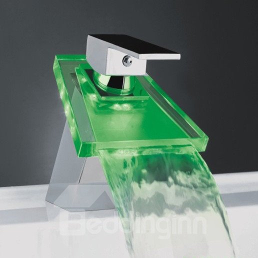 Einhand-LED-Wasserfall-Badezimmer-/Küchenarmatur mit dreifarbiger Wärmeverfärbung 