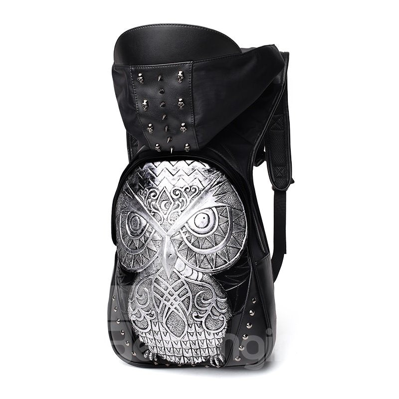 3D Special Design Owl Backpack PU Leather Shoulder Bag
