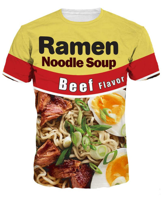 Beef Noodle Unisex Lässiges Kurzarm-T-Shirt mit 3D-Muster