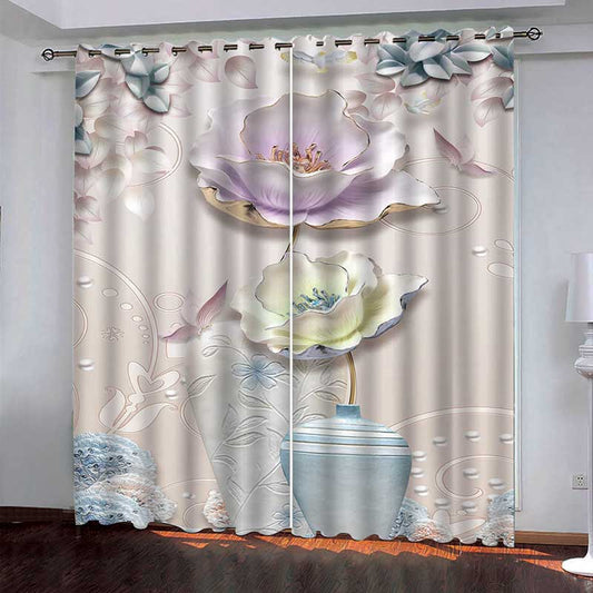 Elegant Vintage 3D Floral Decoration Curtains Custom 2 Panels 98% Blackout Drapes No Pilling No Fading No off-lining