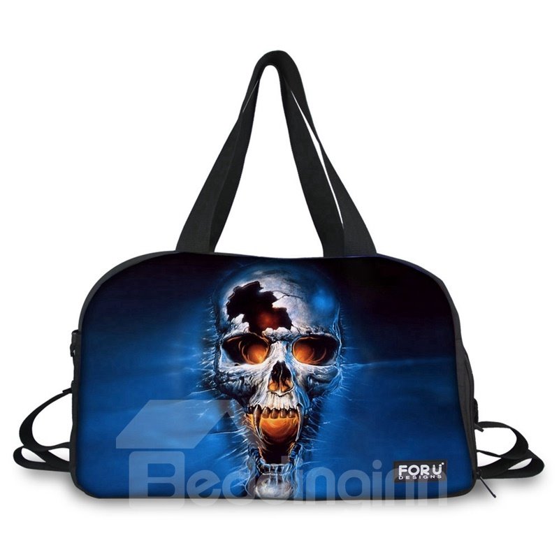 Modische Reisetasche mit blauem Totenkopf-Muster und 3D-Bemalung
