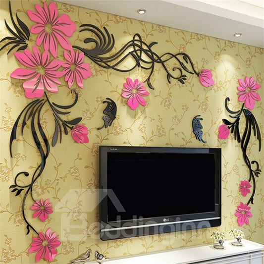 Etiqueta engomada material de acrílico de la pared de la sala de estar 3D del modelo de la vid de la flor elegante