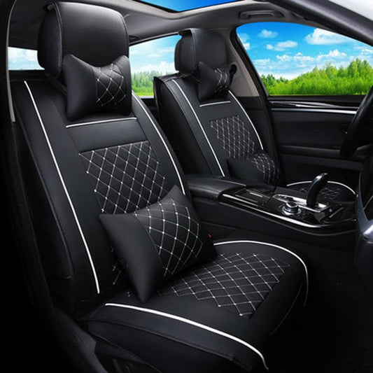 5 asientos Durable Impermeable Resistente al desgaste Estilo clásico de negocios a cuadros con diseño de adornos Juego de ajuste universal para automóviles SUV Camioneta