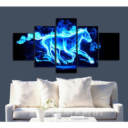 Blue Running Horse 5-Piece Canvas Hung Non-framed Wall Prints