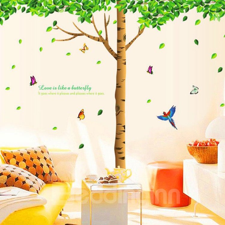 Fancy Green Tree and Birds Pattern Home Decoration Wall Stickers