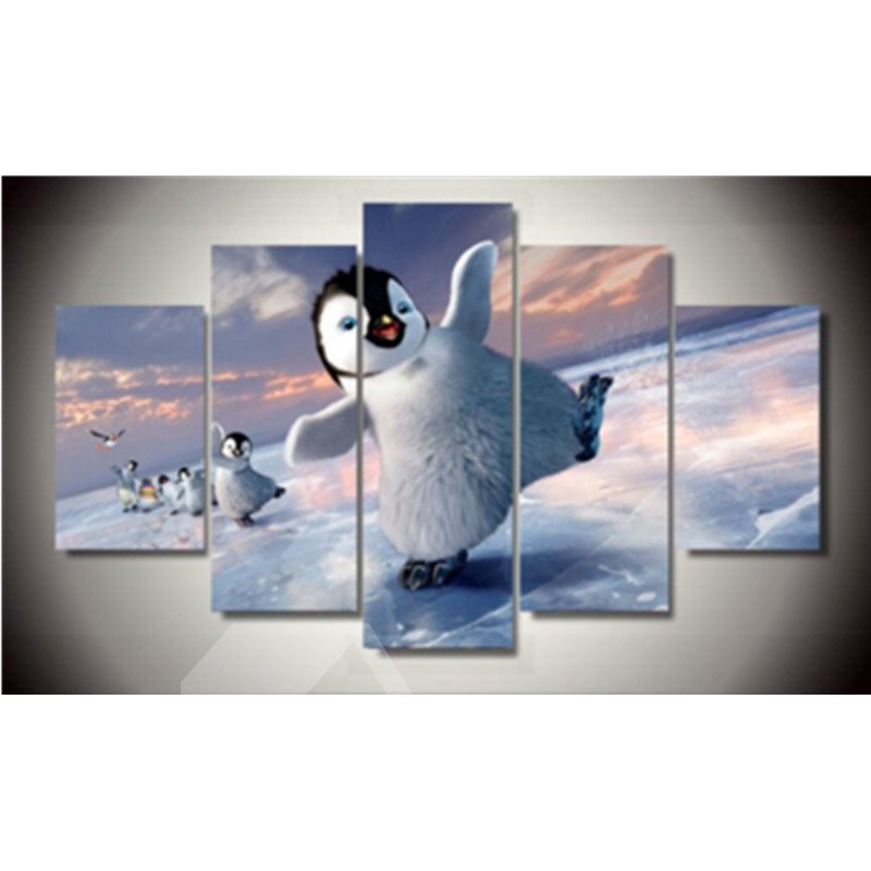 Swaggering Penguins Hanging 5-Piece Canvas Eco-friendly and Waterproof Non-framed Prints