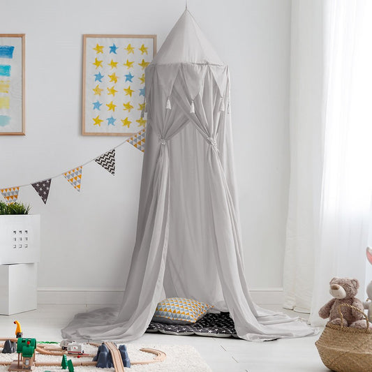Children's Room Decoration Tents Dome Gray Shading Tassel Chiffon Children's Bed Curtains Indoor Play House Bed Nets
