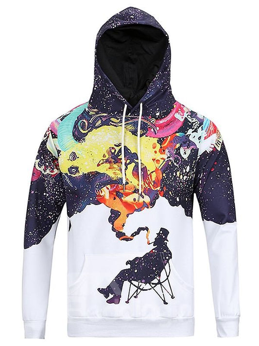 Cool Long Sleeve Smoking Pattern Pocket 3D Painted Hoodie