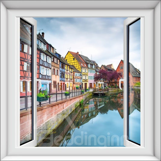 Attraktive 3D-Wandaufkleber mit ruhigem Kleinstadtmuster für Fenster