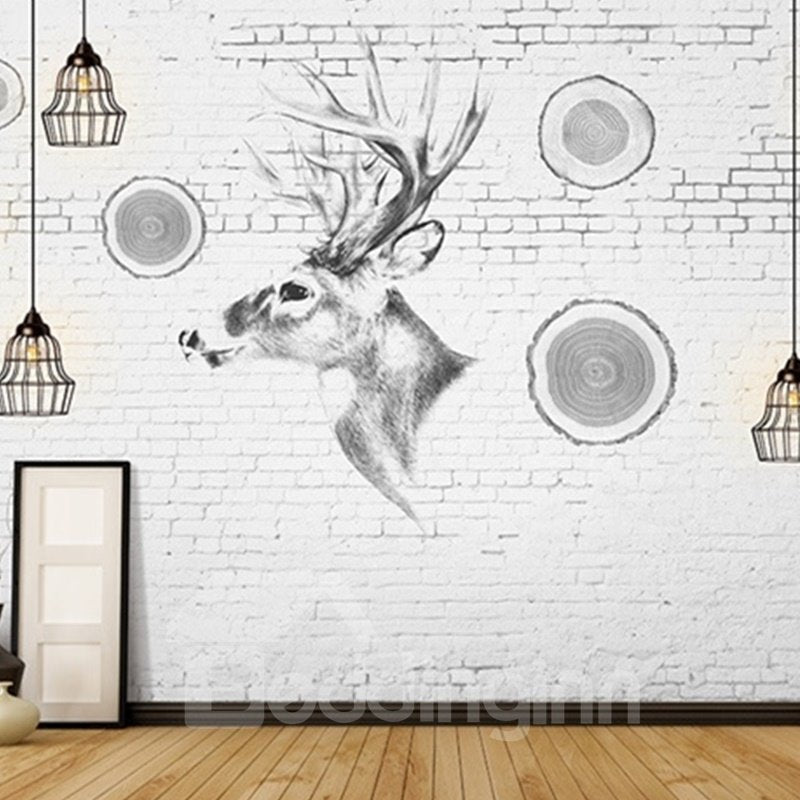 Non-woven Fabrics Waterproof Nordic style Elk 3D Wall Murals/Wallpaper