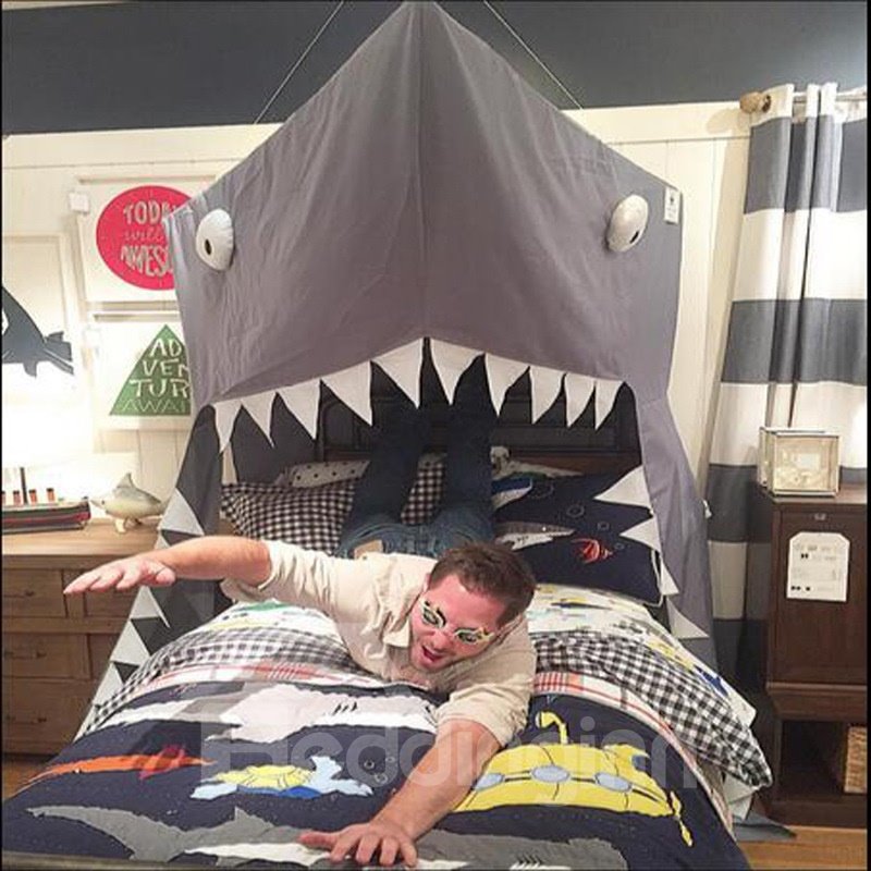 Mouth Opened Shark Shaped Cotton Gray Indoor Canopy