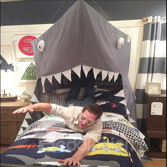 Mouth Opened Shark Shaped Cotton Gray Indoor Canopy