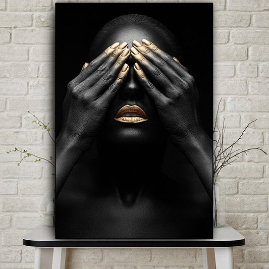 Impresiones sin marco Mujer Ojos bloqueados Pintura en aerosol Negro Realismo moderno Imprimir Decoraciones de pared 