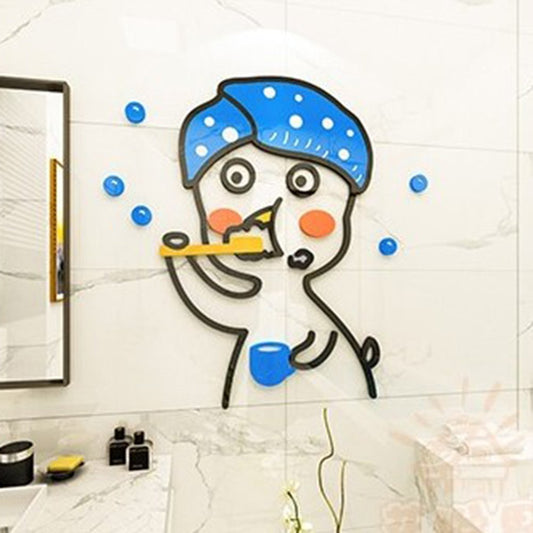 Brushing Duck Environmental and Waterproof Cartoon 3D Wall Stickers  Wall Decorations Bathroom