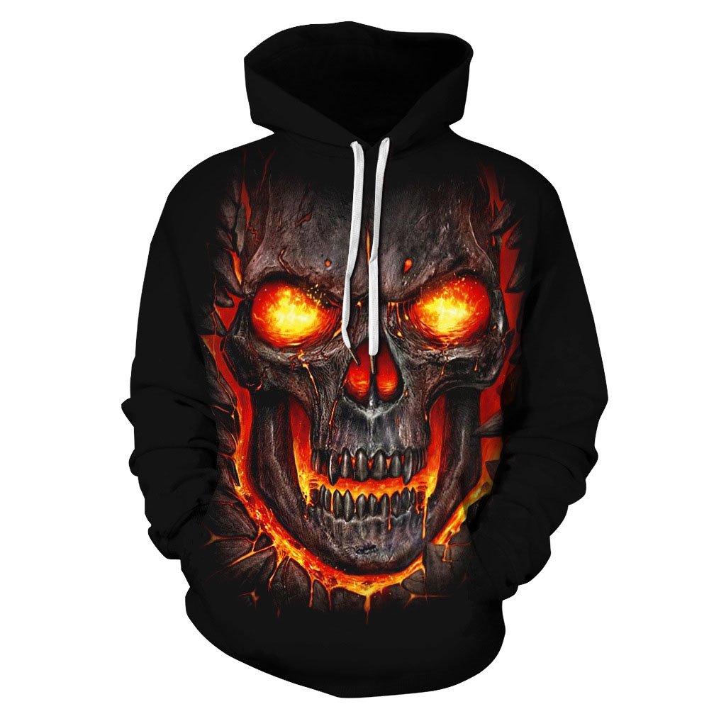 Schwarzer 3D-Druck Schädel Herren Hoodie Paar Outfit Kreative Unisex Pullover Hoodies Mode Langarm Sweatshirt Sportbekleidung